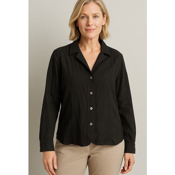 Chicos Textured Metallic Button Shirt Top XL Black Shimmer Evening Artwear - Picture 2 of 12